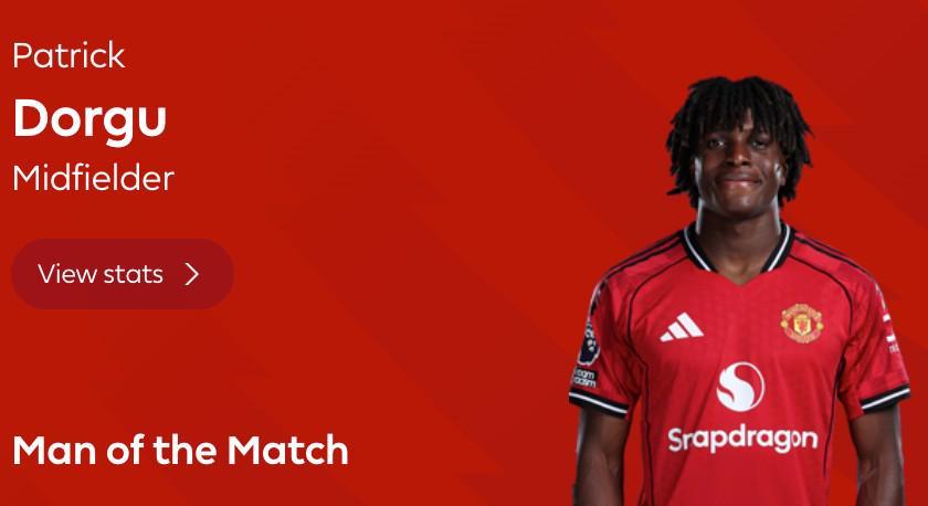 世界波破门，多古当选曼联客胜阿森纳全场最佳球员